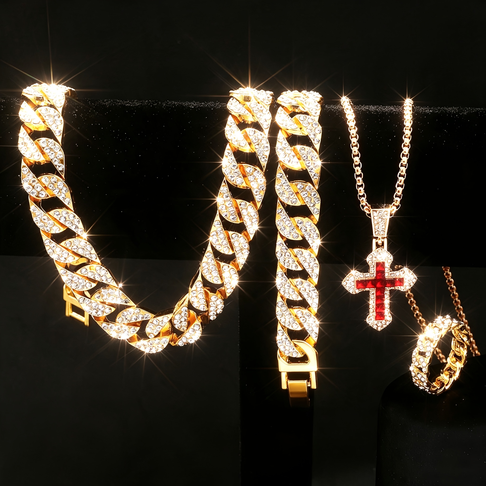 4pcs Men's Hip Hop Cuban Chain Set — Complete Gift